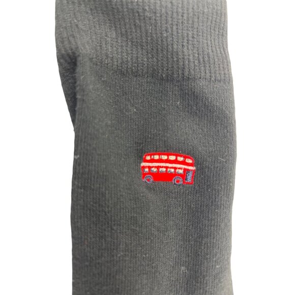 Black Crew Socks With Red Bus Design Embroidery 56i - Picture 2 of 5